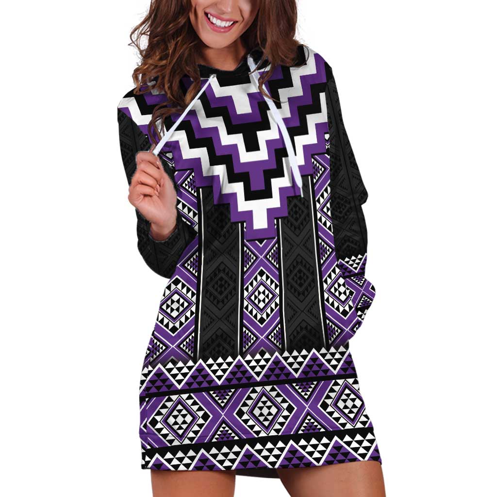 Purple Taniko Pattern Aotearoa Hoodie Dress Niho Taniwha Mix Poutama LT14