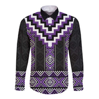 Purple Taniko Pattern Aotearoa Long Sleeve Button Shirt Niho Taniwha Mix Poutama LT14