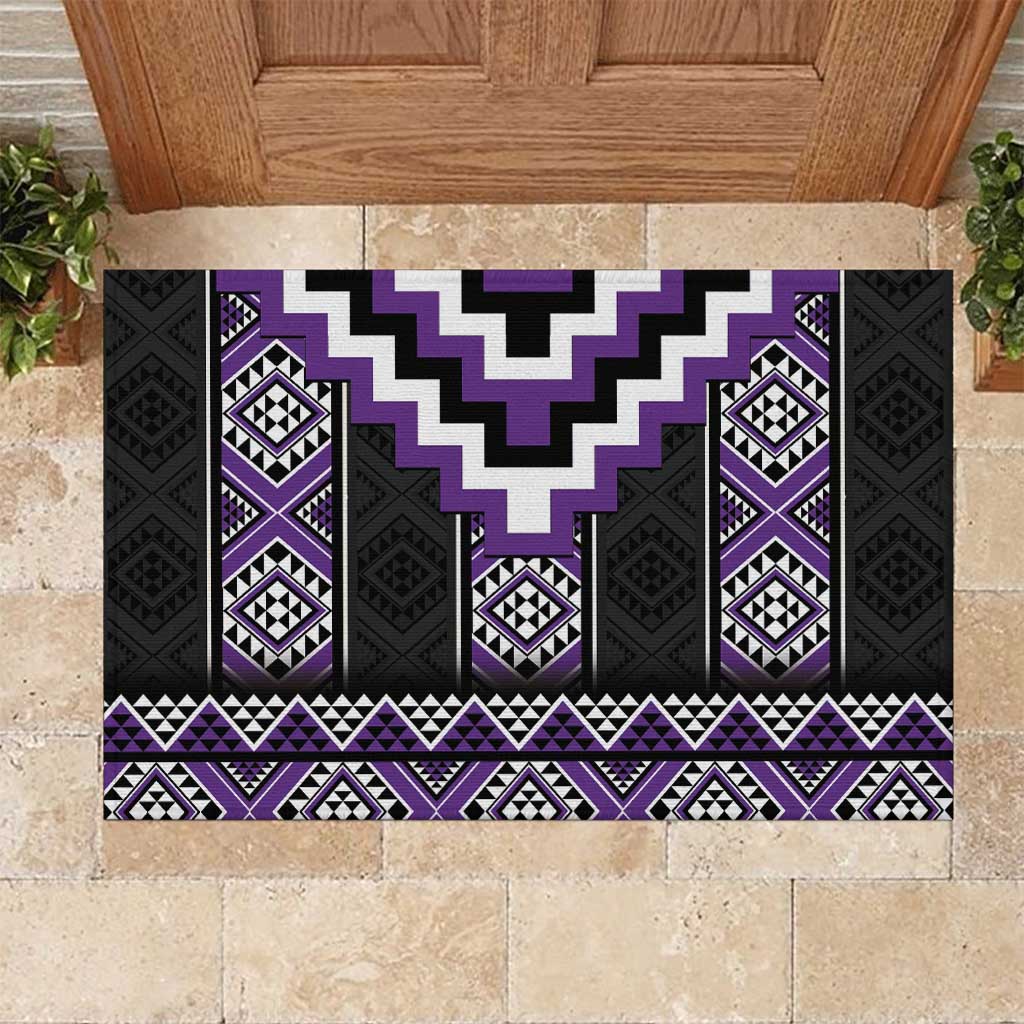 Purple Taniko Pattern Aotearoa Rubber Doormat Niho Taniwha Mix Poutama