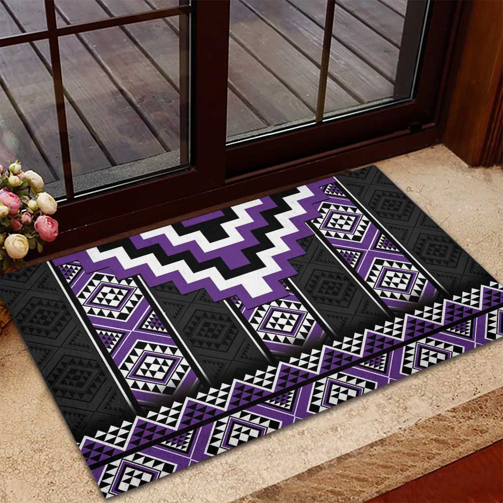 Purple Taniko Pattern Aotearoa Rubber Doormat Niho Taniwha Mix Poutama