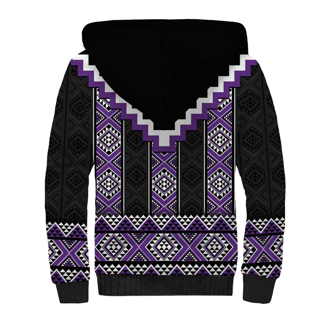 Purple Taniko Pattern Aotearoa Sherpa Hoodie Niho Taniwha Mix Poutama LT14
