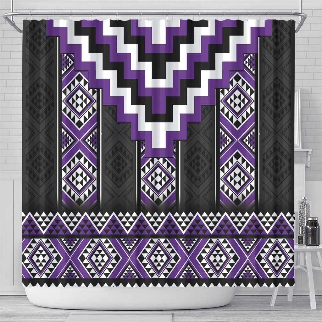 Purple Taniko Pattern Aotearoa Shower Curtain Niho Taniwha Mix Poutama