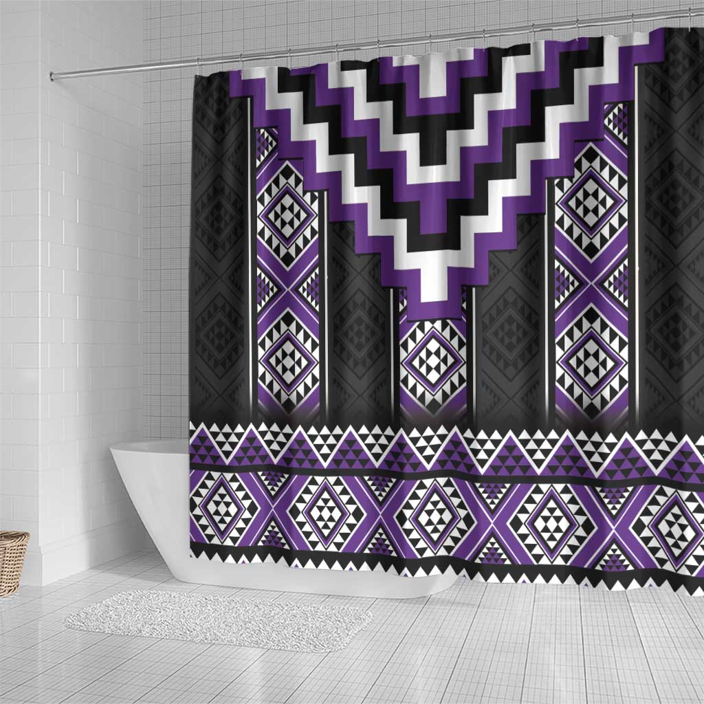 Purple Taniko Pattern Aotearoa Shower Curtain Niho Taniwha Mix Poutama