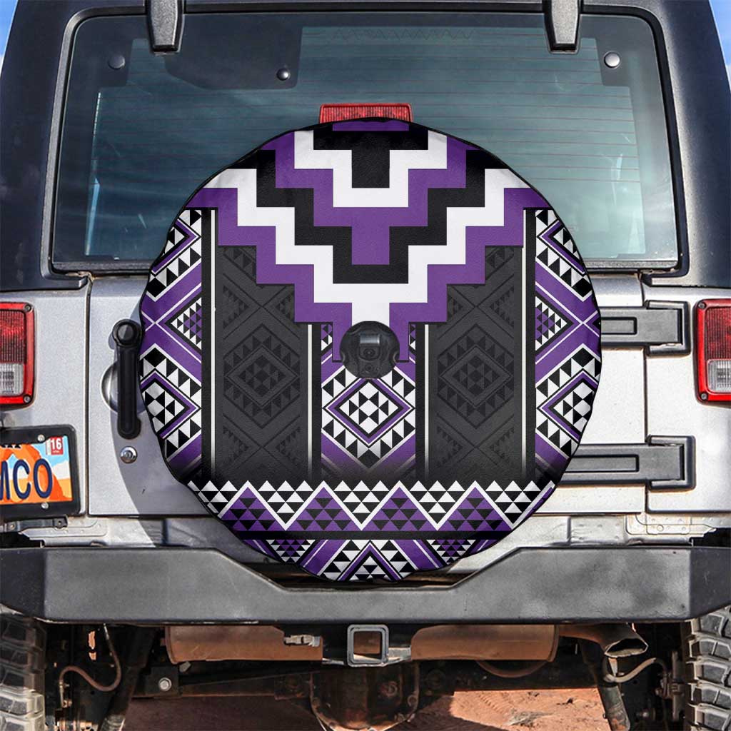 Purple Taniko Pattern Aotearoa Spare Tire Cover Niho Taniwha Mix Poutama