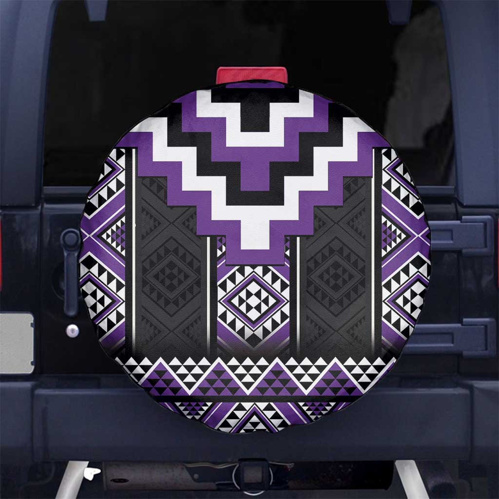 Purple Taniko Pattern Aotearoa Spare Tire Cover Niho Taniwha Mix Poutama