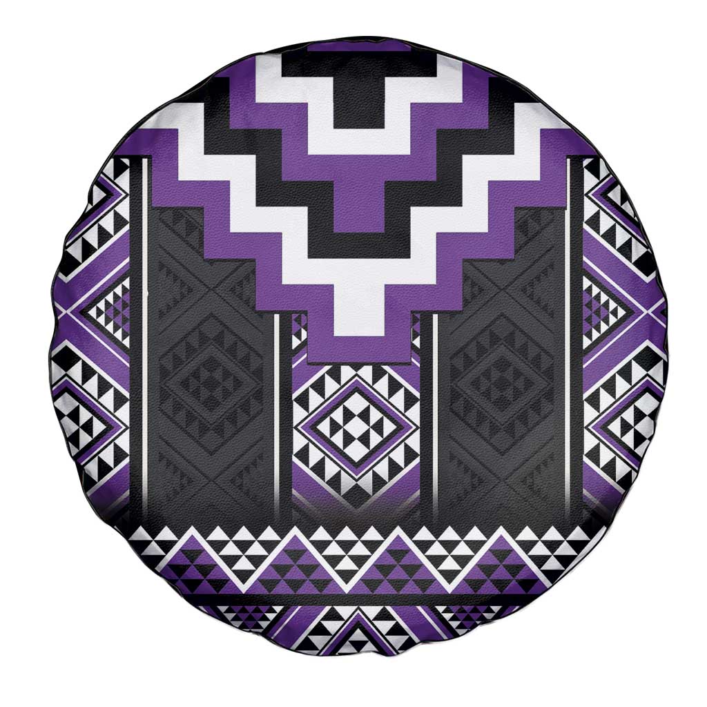 Purple Taniko Pattern Aotearoa Spare Tire Cover Niho Taniwha Mix Poutama