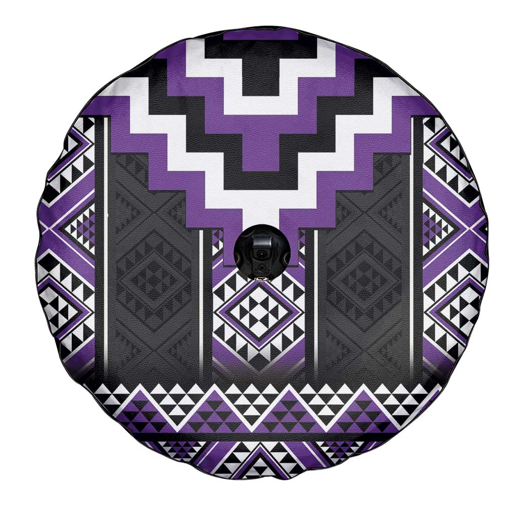 Purple Taniko Pattern Aotearoa Spare Tire Cover Niho Taniwha Mix Poutama