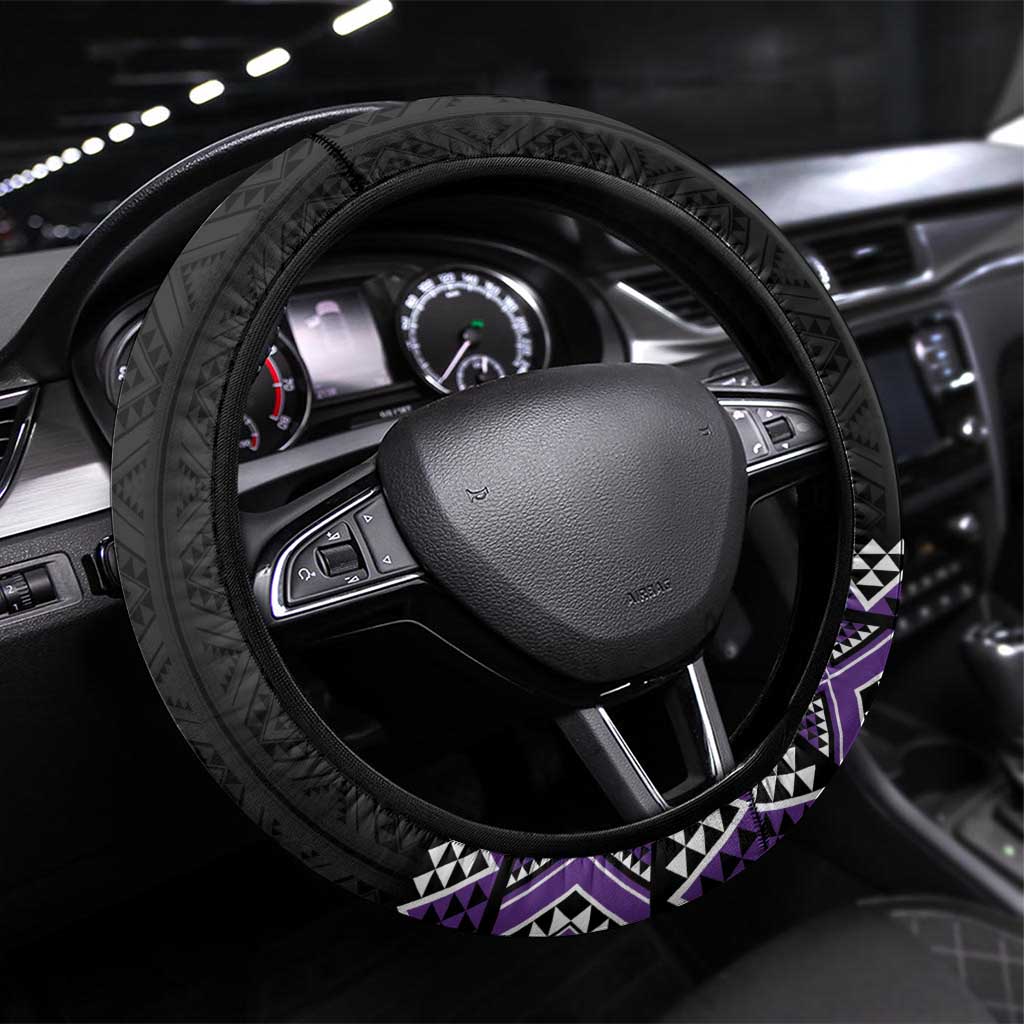 Purple Taniko Pattern Aotearoa Steering Wheel Cover Niho Taniwha Mix Poutama