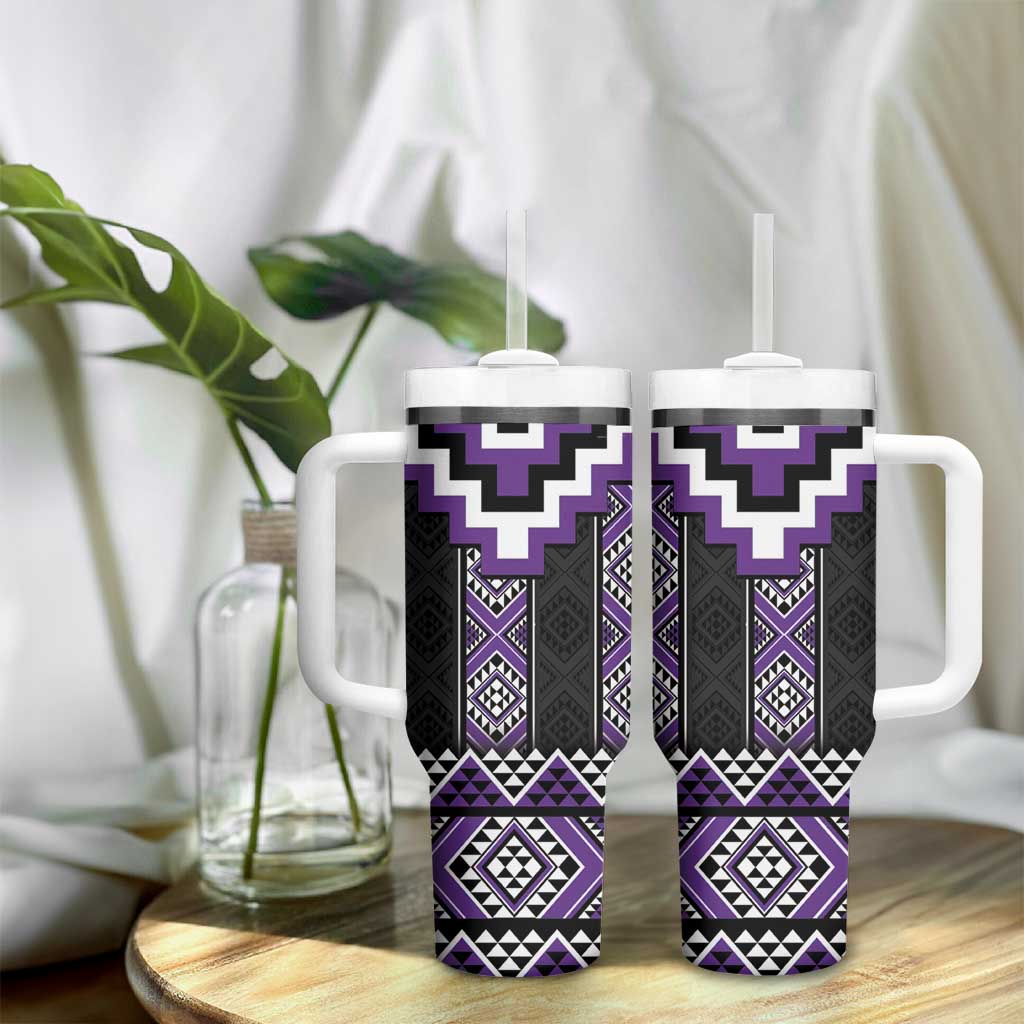 Purple Taniko Pattern Aotearoa Tumbler With Handle Niho Taniwha Mix Poutama LT14