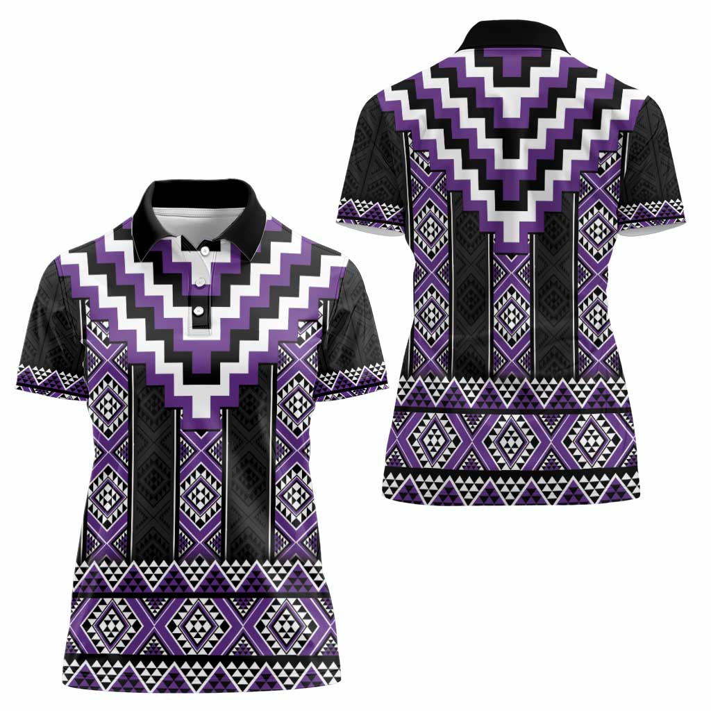 Purple Taniko Pattern Aotearoa Women Polo Shirt Niho Taniwha Mix Poutama LT14