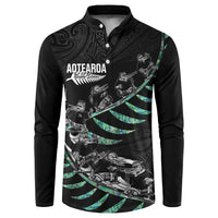 Custom New Zealand Silver Fern Rugby Button Sweatshirt Aotearoa Kiwi Maori Pattern