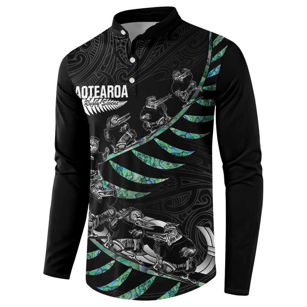 Custom New Zealand Silver Fern Rugby Button Sweatshirt Aotearoa Kiwi Maori Pattern