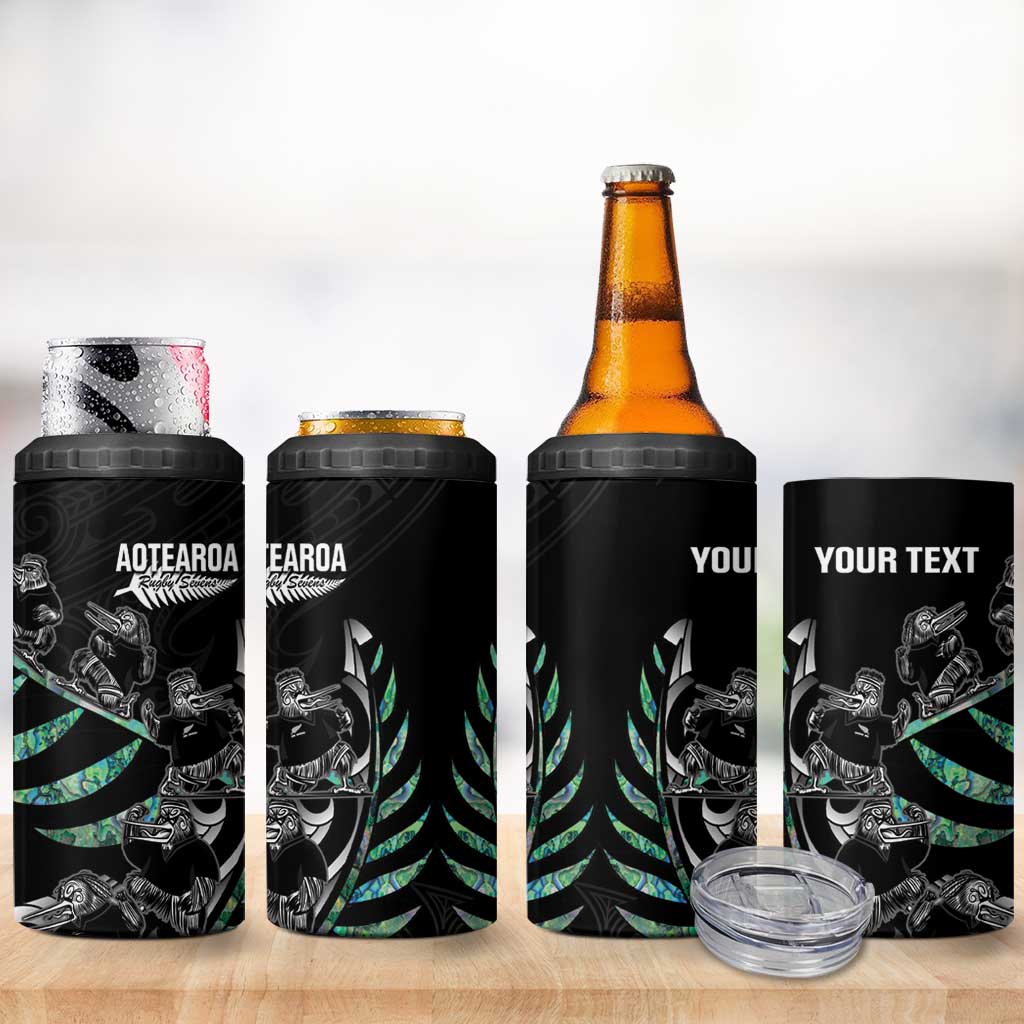 Custom New Zealand Silver Fern Rugby 4 in 1 Can Cooler Tumbler Aotearoa Kiwi Maori Pattern