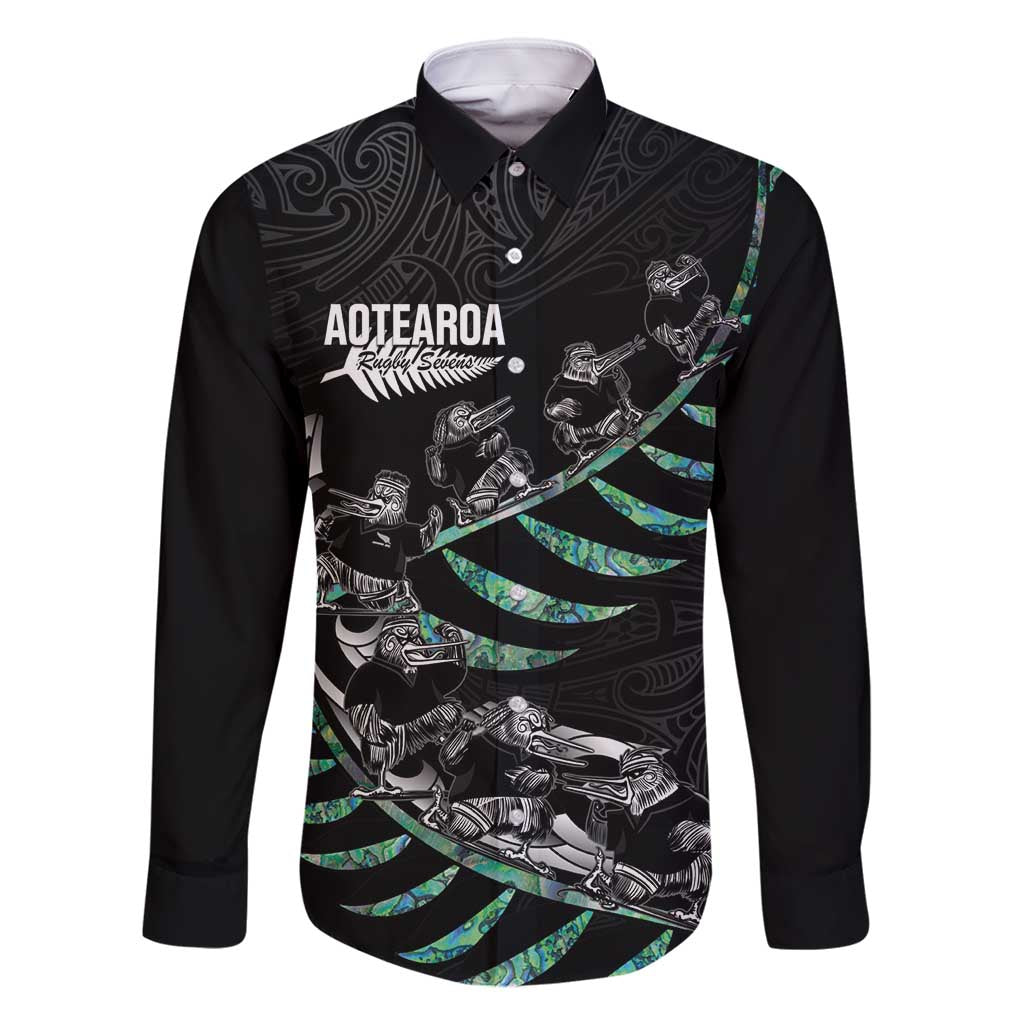 Custom New Zealand Silver Fern Rugby Family Matching Summer Maxi Dress and Hawaiian Shirt Aotearoa Kiwi Maori Pattern LT14 Dad's Shirt - Long Sleeve Black - Polynesian Pride