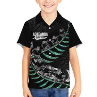 Custom New Zealand Silver Fern Rugby Family Matching Summer Maxi Dress and Hawaiian Shirt Aotearoa Kiwi Maori Pattern LT14 Son's Shirt Black - Polynesian Pride