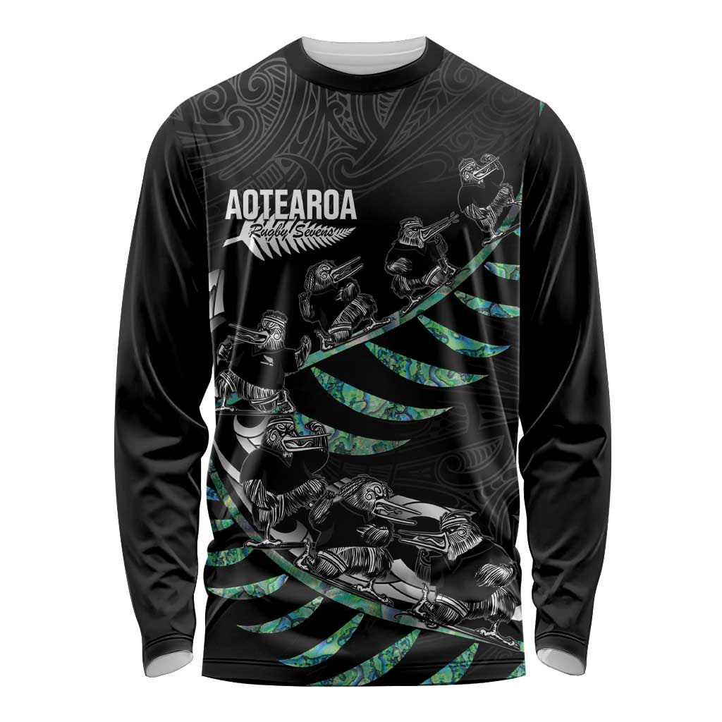 Custom New Zealand Silver Fern Rugby Long Sleeve Shirt Aotearoa Kiwi Maori Pattern