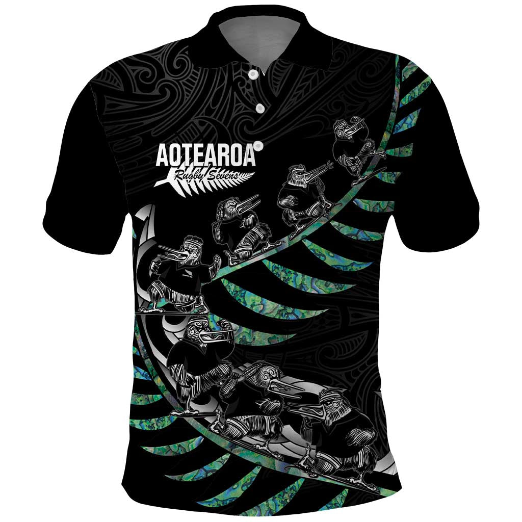 Custom New Zealand Silver Fern Rugby Polo Shirt Aotearoa Kiwi Maori Pattern LT14 Black - Polynesian Pride