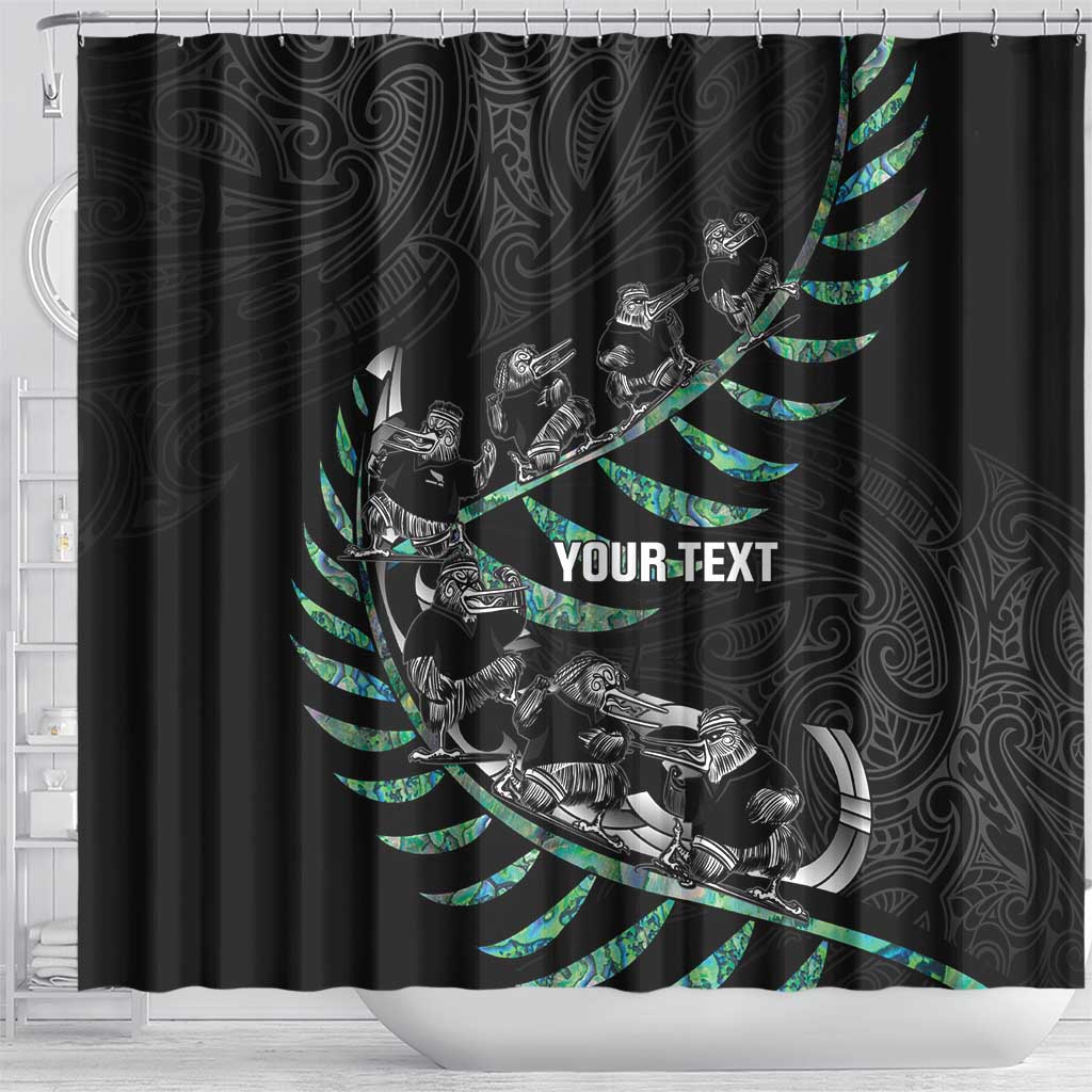 Custom New Zealand Silver Fern Rugby Shower Curtain Aotearoa Kiwi Maori Pattern LT14