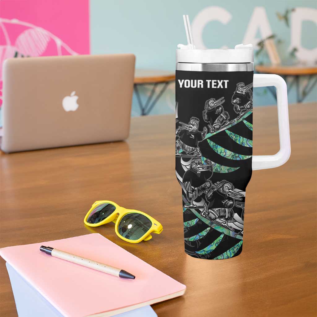Custom New Zealand Silver Fern Rugby Tumbler With Handle Aotearoa Kiwi Maori Pattern