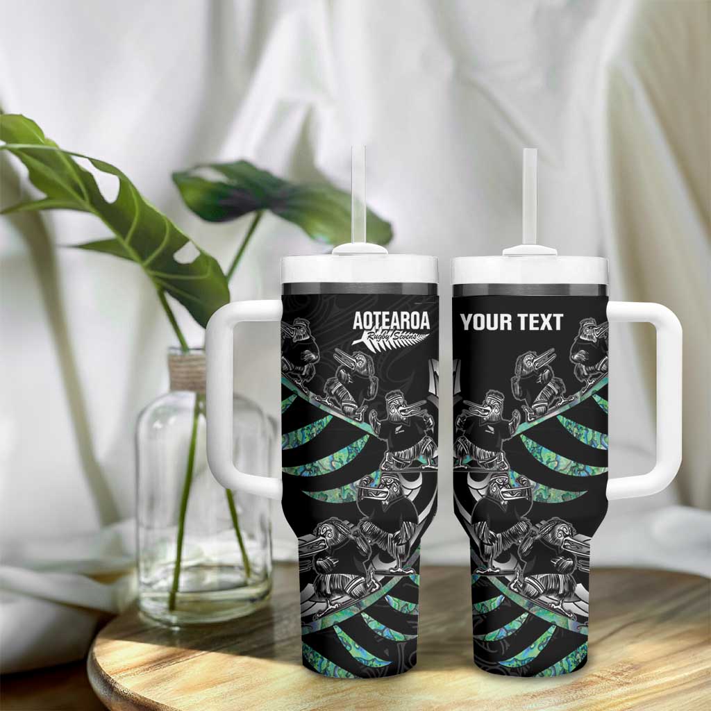 Custom New Zealand Silver Fern Rugby Tumbler With Handle Aotearoa Kiwi Maori Pattern