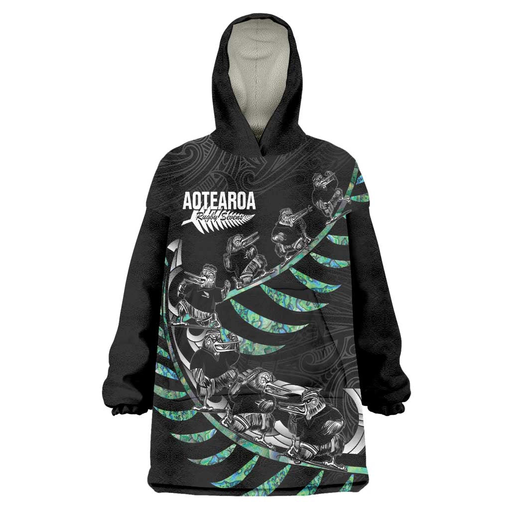 Custom New Zealand Silver Fern Rugby Wearable Blanket Hoodie Aotearoa Kiwi Maori Pattern