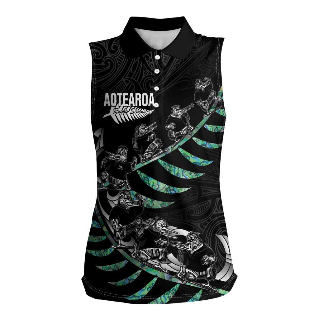 Custom New Zealand Silver Fern Rugby Women Sleeveless Polo Shirt Aotearoa Kiwi Maori Pattern