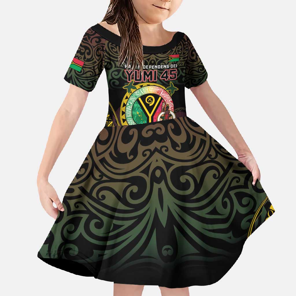 Personalised Vanuatu Family Matching Short Sleeve Bodycon Dress and Hawaiian Shirt Yumi 45th Hapi Independens Dei - Black Version LT14