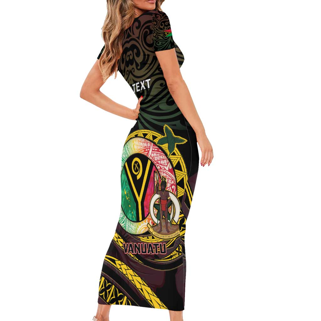 Personalised Vanuatu Family Matching Short Sleeve Bodycon Dress and Hawaiian Shirt Yumi 45th Hapi Independens Dei - Black Version LT14