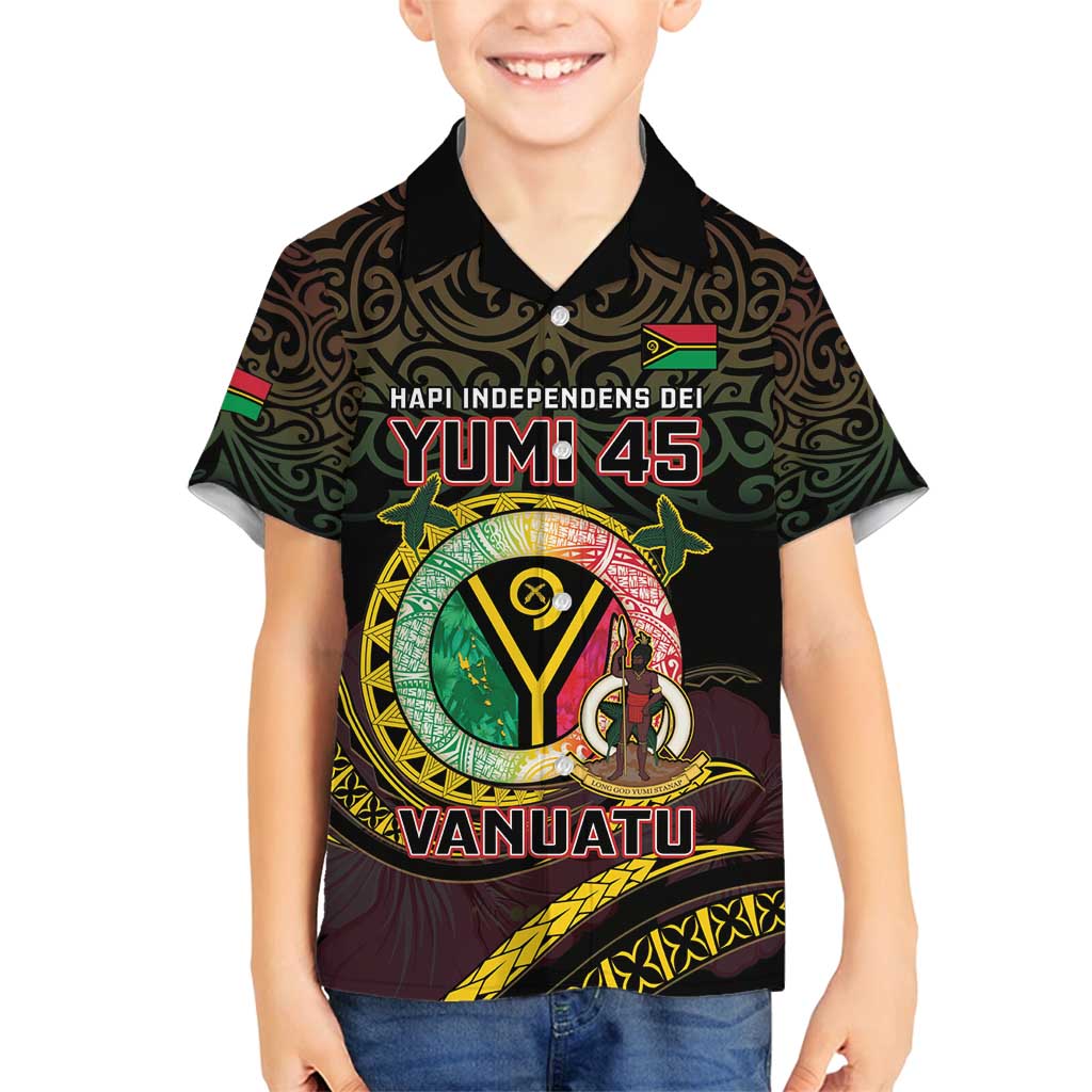 Personalised Vanuatu Family Matching Summer Maxi Dress and Hawaiian Shirt Yumi 45th Hapi Independens Dei - Black Version LT14