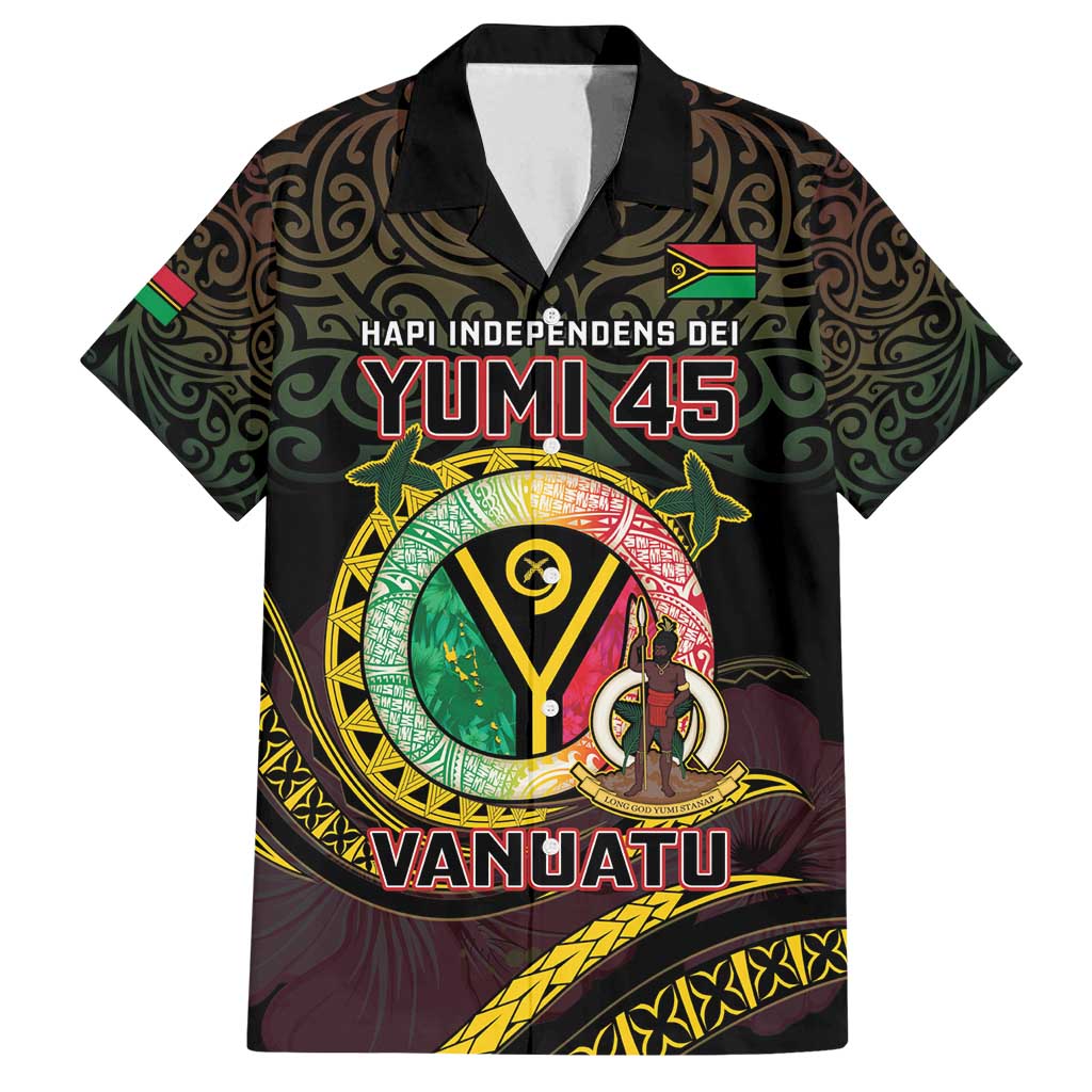 Personalised Vanuatu Family Matching Tank Maxi Dress and Hawaiian Shirt Yumi 45th Hapi Independens Dei - Black Version LT14