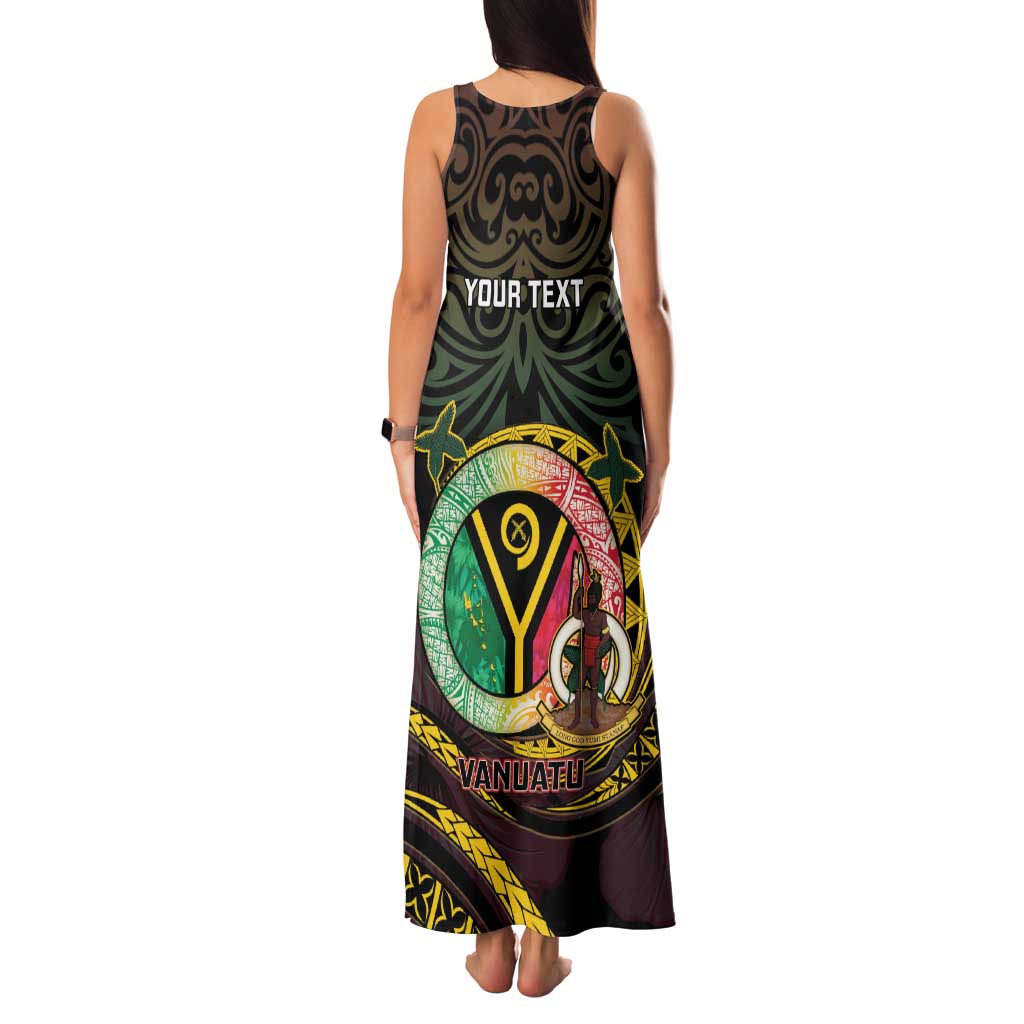 Personalised Vanuatu Family Matching Tank Maxi Dress and Hawaiian Shirt Yumi 45th Hapi Independens Dei - Black Version LT14