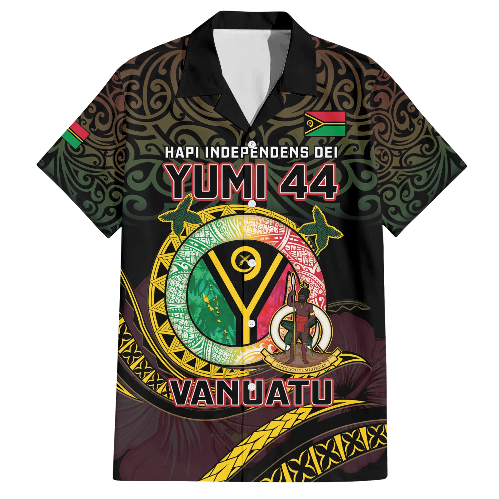 Personalised Vanuatu Hawaiian Shirt Yumi 44 Hapi Independens Dei - Black Version