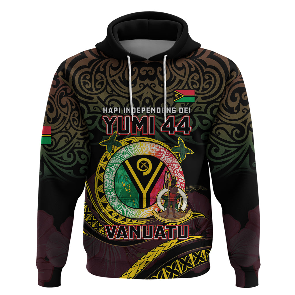 Personalised Vanuatu Hoodie Yumi 44 Hapi Independens Dei - Black Version