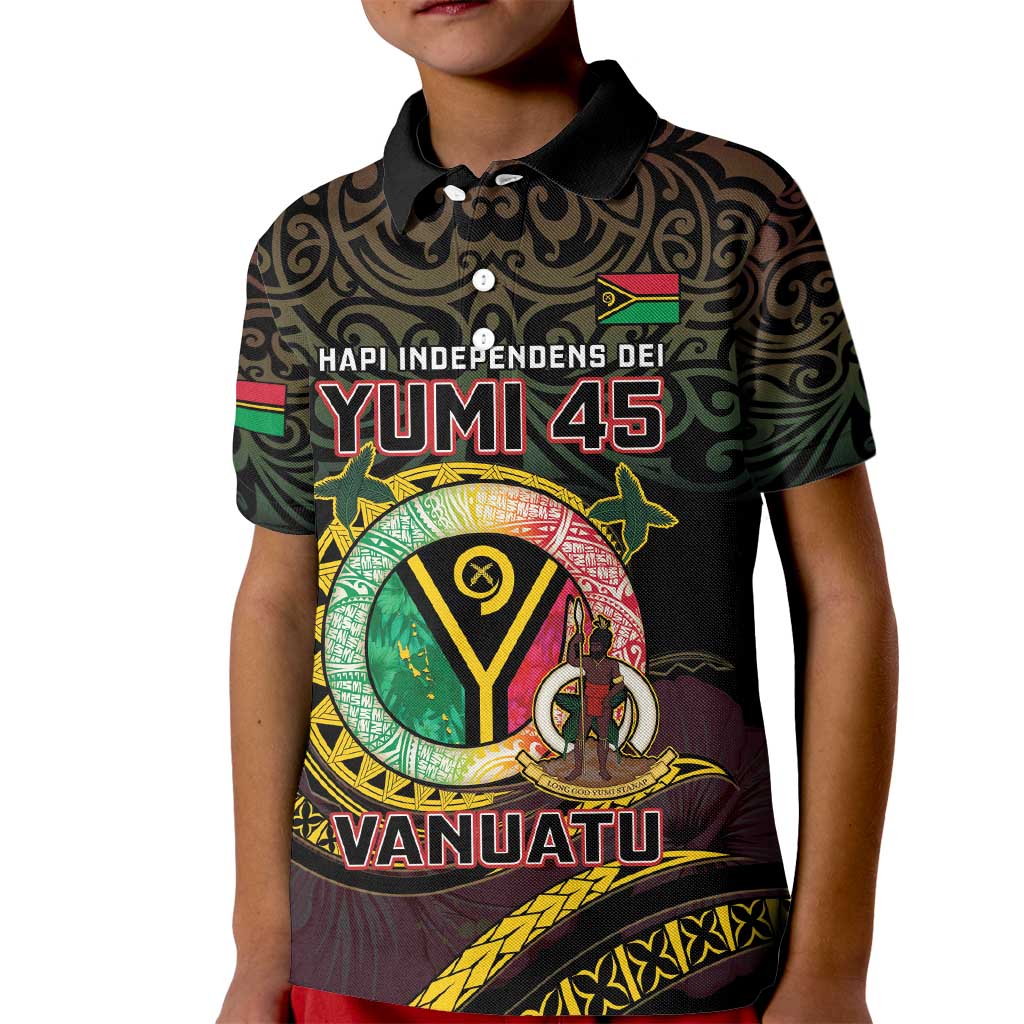 Personalised Vanuatu Kid Polo Shirt Yumi 45th Hapi Independens Dei - Black Version LT14