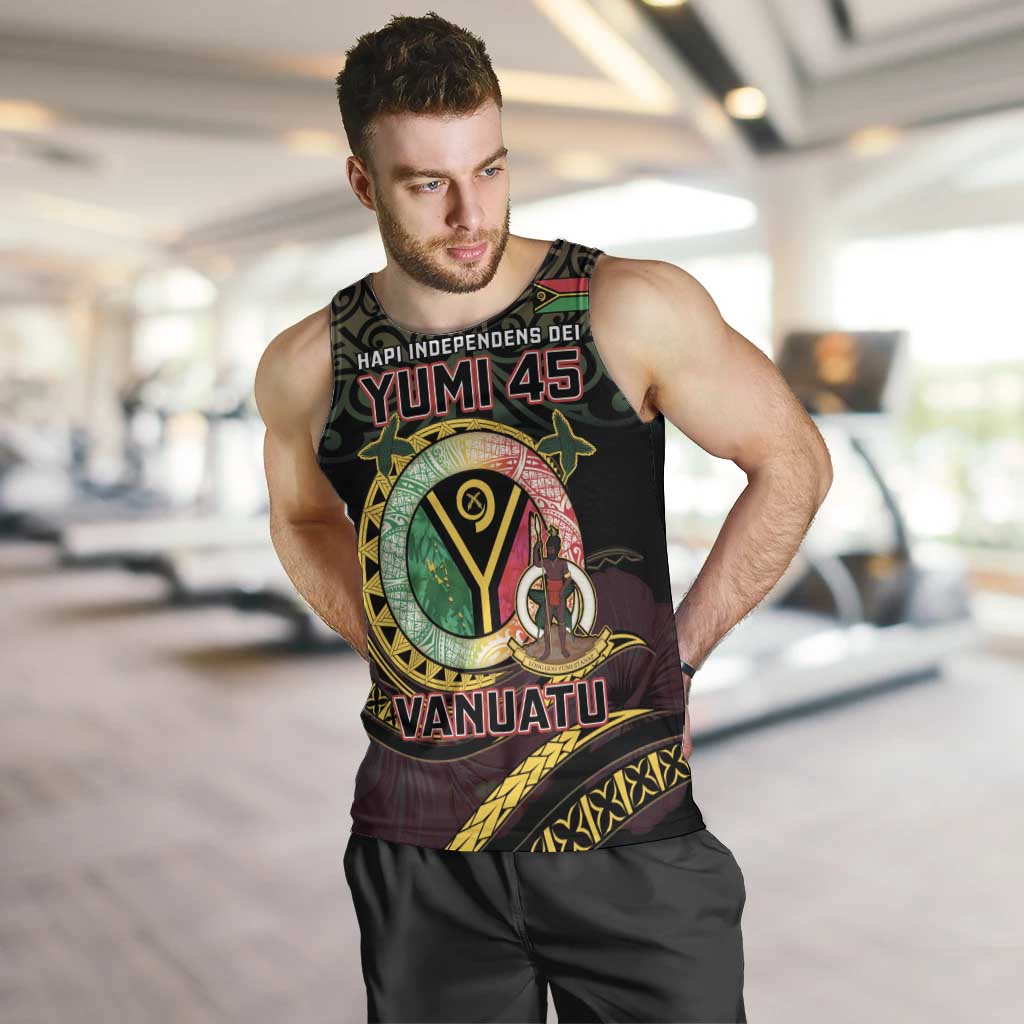 Personalised Vanuatu Men Tank Top Yumi 45th Hapi Independens Dei - Black Version LT14