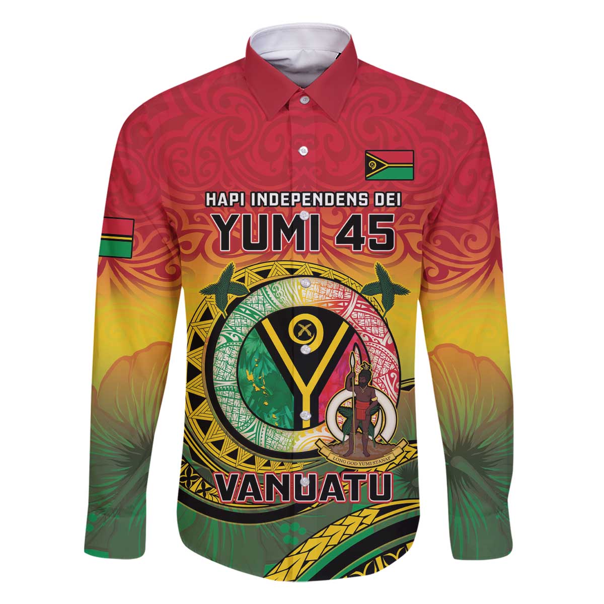 Personalised Vanuatu Family Matching Off The Shoulder Long Sleeve Dress and Hawaiian Shirt Yumi 45th Hapi Independens Dei - Reggae Version LT14