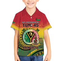 Personalised Vanuatu Family Matching Off Shoulder Short Dress and Hawaiian Shirt Yumi 45th Hapi Independens Dei - Reggae Version LT14