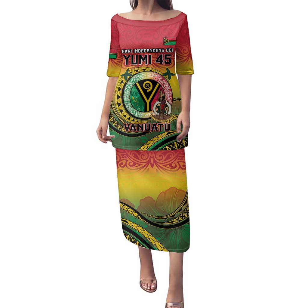 Personalised Vanuatu Family Matching Puletasi and Hawaiian Shirt Yumi 45th Hapi Independens Dei - Reggae Version LT14