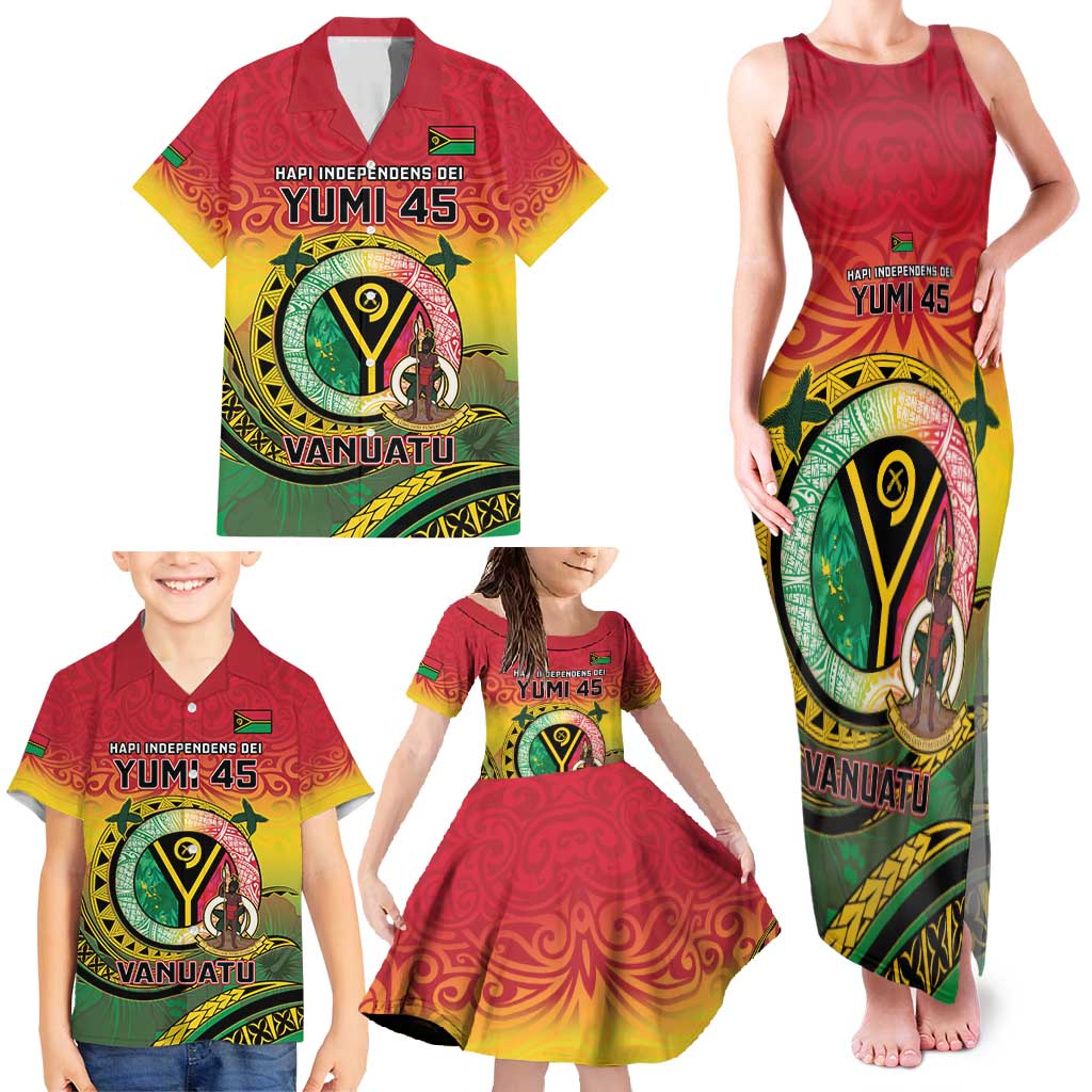 Personalised Vanuatu Family Matching Tank Maxi Dress and Hawaiian Shirt Yumi 45th Hapi Independens Dei - Reggae Version LT14