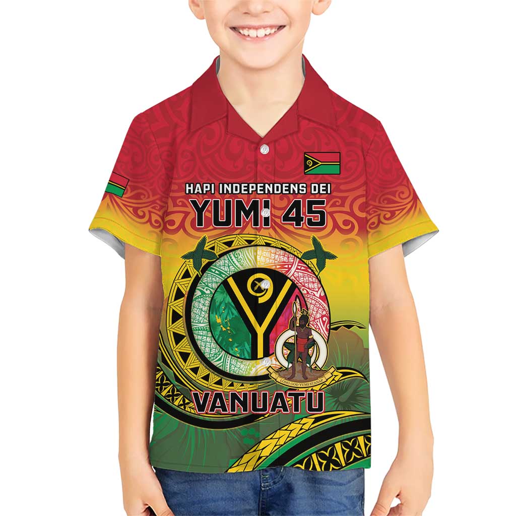 Personalised Vanuatu Kid Hawaiian Shirt Yumi 45th Hapi Independens Dei - Reggae Version LT14