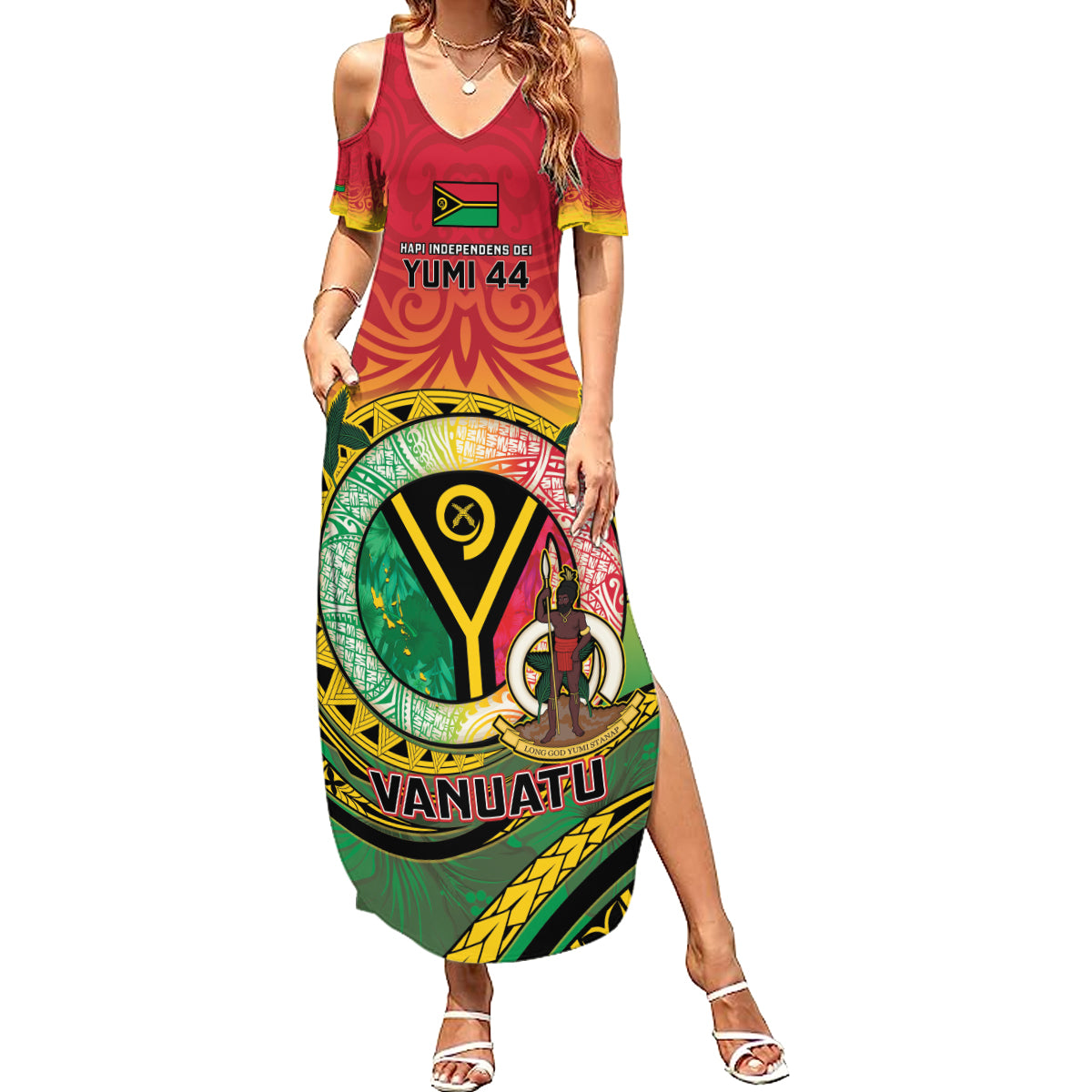 Personalised Vanuatu Summer Maxi Dress Yumi 44 Hapi Independens Dei - Reggae Version