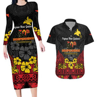 Papua New Guinea Independence Day Couples Matching Long Sleeve Bodycon Dress and Hawaiian Shirt PNG Bird of Paradise 50th Anniversary LT14