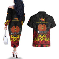 Papua New Guinea Independence Day Couples Matching Off The Shoulder Long Sleeve Dress and Hawaiian Shirt PNG Bird of Paradise 50th Anniversary LT14