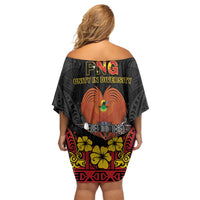 Papua New Guinea Independence Day Family Matching Off Shoulder Short Dress and Hawaiian Shirt PNG Bird of Paradise 50th Anniversary LT14