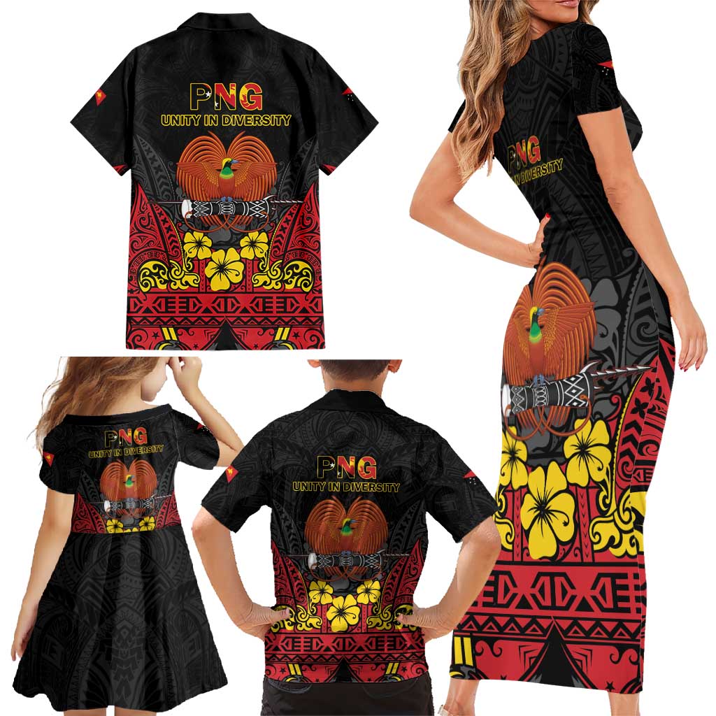 Papua New Guinea Independence Day Family Matching Short Sleeve Bodycon Dress and Hawaiian Shirt PNG Bird of Paradise 50th Anniversary LT14