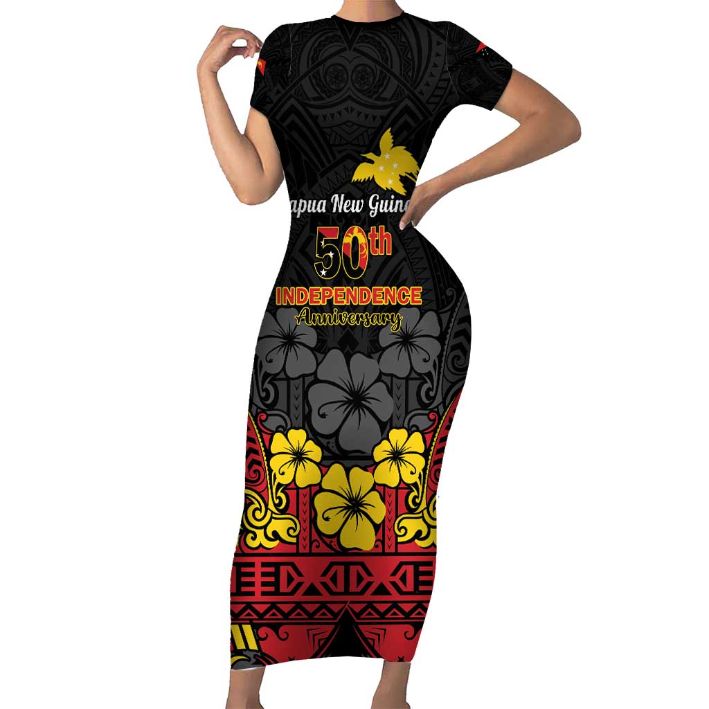 Papua New Guinea Independence Day Family Matching Short Sleeve Bodycon Dress and Hawaiian Shirt PNG Bird of Paradise 50th Anniversary LT14