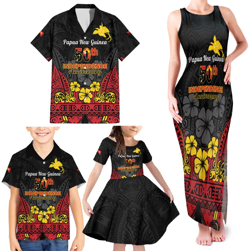 Papua New Guinea Independence Day Family Matching Tank Maxi Dress and Hawaiian Shirt PNG Bird of Paradise 50th Anniversary LT14