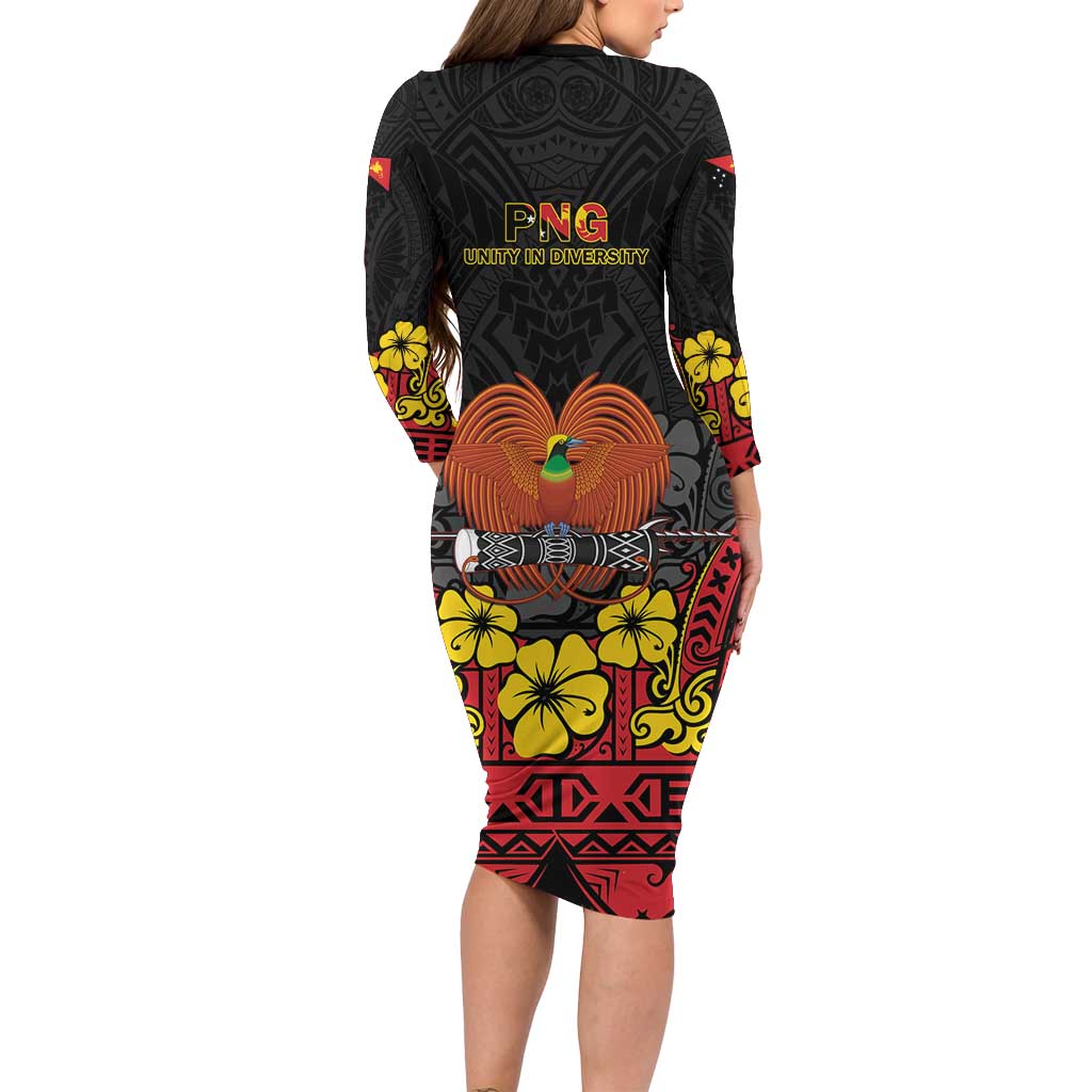 Papua New Guinea Independence Day Long Sleeve Bodycon Dress PNG Bird of Paradise 50th Anniversary LT14