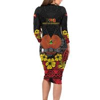 Papua New Guinea Independence Day Long Sleeve Bodycon Dress PNG Bird of Paradise 50th Anniversary LT14