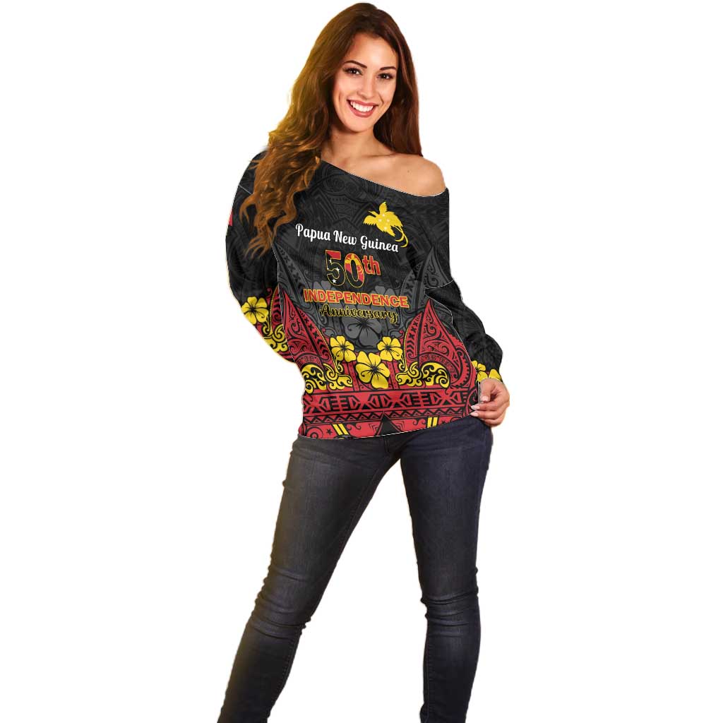 Papua New Guinea Independence Day Off Shoulder Sweater PNG Bird of Paradise 50th Anniversary LT14